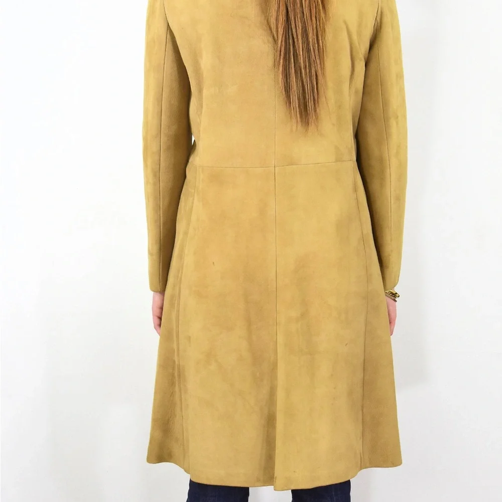 Stunning! 50s Vintage Fitted Coat Rubbed Suede Princess Coat Mink Fur Collar S - Picture 4 of 7